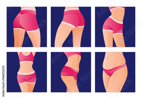Perfect slim toned young of the Women. sporty women in sportswear, shorts butt icon for mobile apps, slim body.	