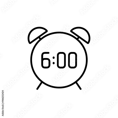 Alarm clock icon outline showing 6:00 for early wake-up habit