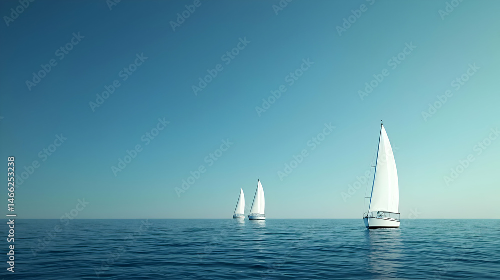 Obraz premium Three Sailboats On Calm Blue Ocean