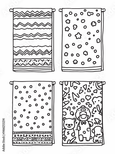 set of 4 pec in two row      Hand Towels  line art on white background (1).eps