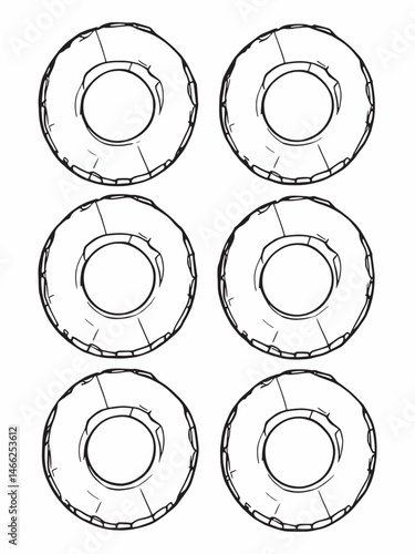 set of 6 pec in two row    Realistic inflatable swim ring with pink   line art on white background (2).eps