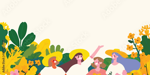 A vibrant illustration captures a group of friends in a warm scene. Embrace the power of friendship and beauty.