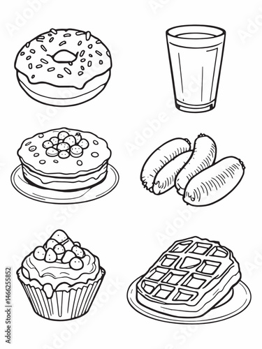 Simple breakfast caf? foods line art illustration.eps