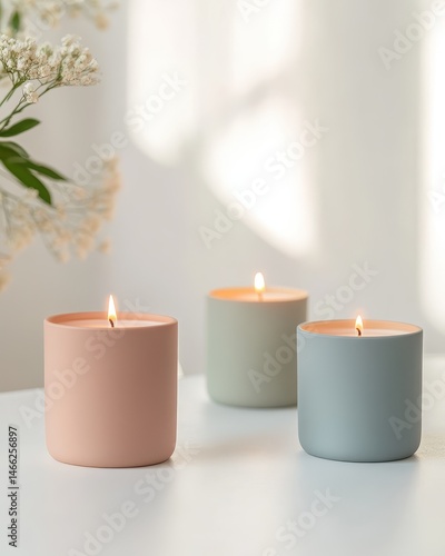 Wallpaper Mural set of minimalist scented candles in ceramic jars, isolated on white background, natural soft shadow. Torontodigital.ca