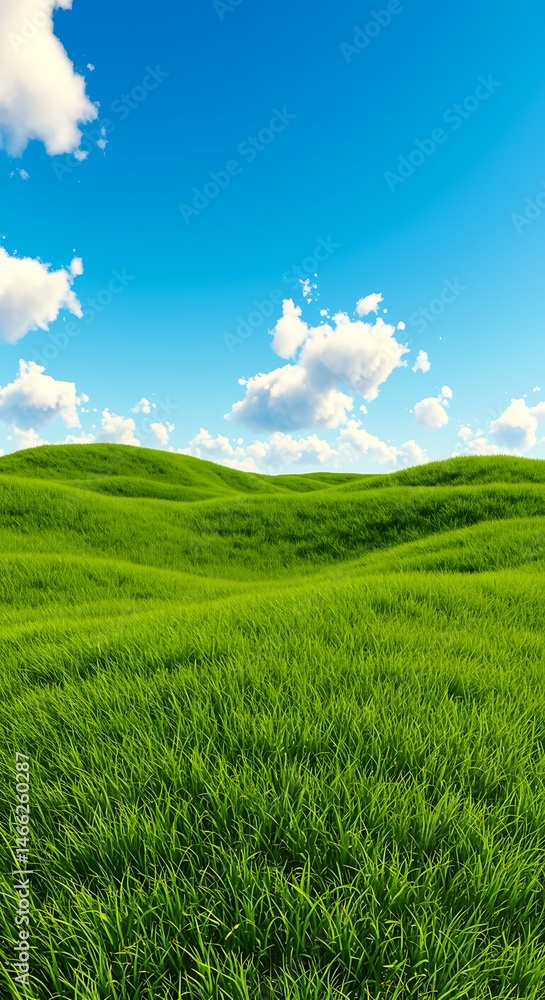 Fototapeta premium Vibrant Green Hills, Sunlit Meadow Serenity