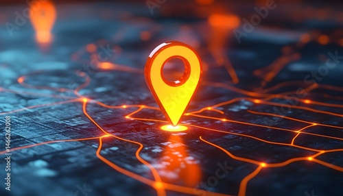 Navigating the Digital World: A luminous map marker pinpoints a digital network, symbolizing precise location and the interconnectedness of modern navigation and data.