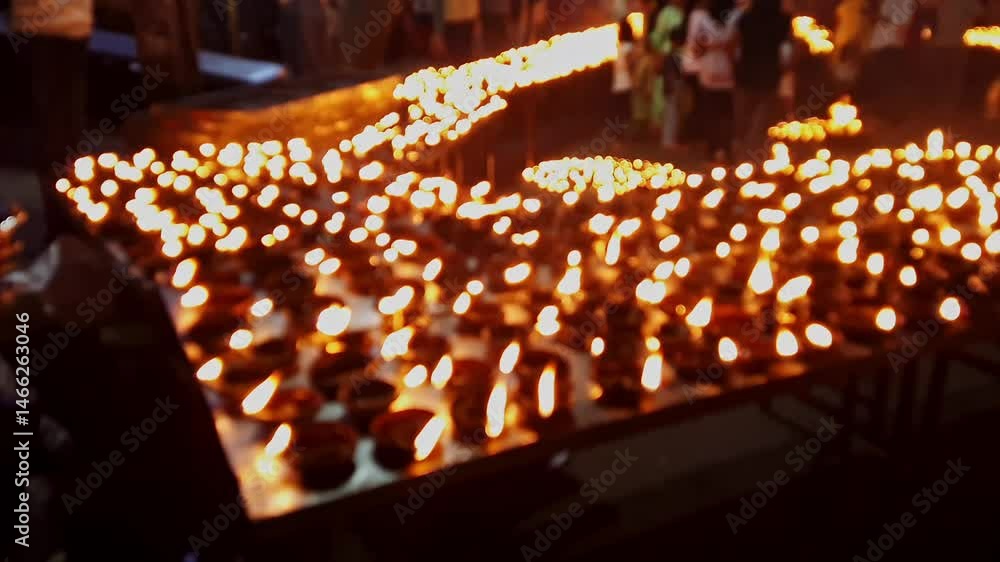 A video of thousands of clay diyas being ignited during a Hindu religious festival celebration A video of thousands of clay diyas being ignited during a Hindu religious festival celebration
