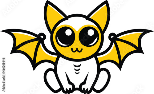 Cute cartoon animal illustration featuring a funny batty buddy an-adorable wide eyed bat tiny fang head in a vector art style