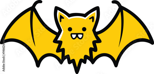 A cute yellow fuzzy fang a tiny plush vampire-bat-with-little fox with a happy smiling face is a fun summer illustration under the bright sunlight