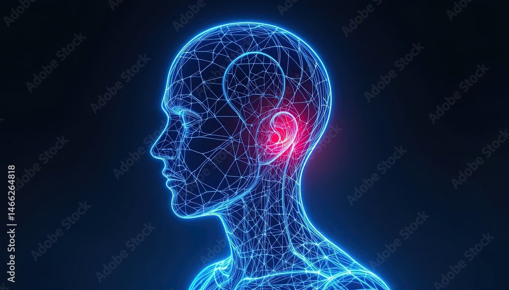 Fototapeta premium Digital representation of a head highlighting a specific ear area.