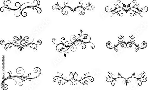 Elegant Swirl Divider Set. Vintage Floral Decorative Border Ornaments
