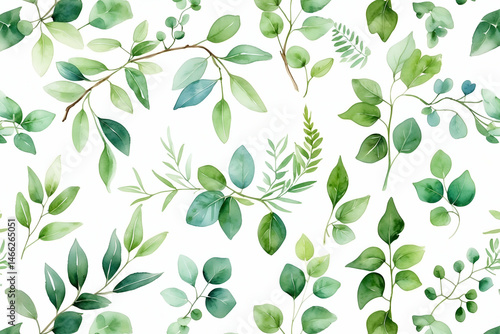 Wallpaper Mural Watercolor green leaves pattern background elegant botanical illustration seamless floral design Torontodigital.ca