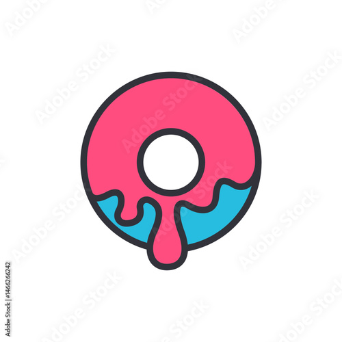 Vibrant donut icon with playful dripping icing on a solid background