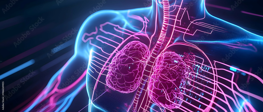 Fototapeta premium Glowing Digital Illustration Of Lungs Anatomy
