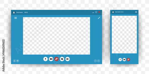 Videocall Interface. Online business webinar chat. User video call window. Virtual meeting space. Application for communication. Flat Vector illustration.