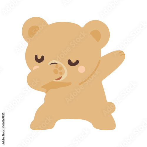 Funny cartoon bear doing dab dance
