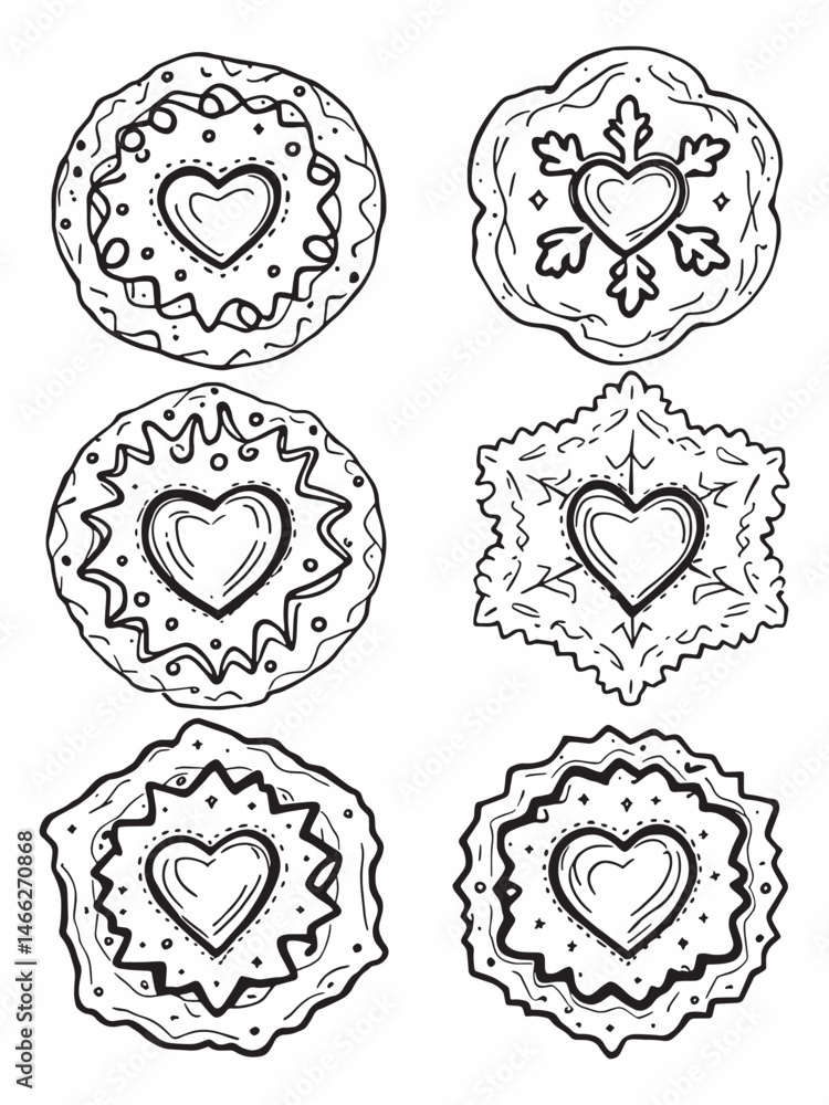 Fototapeta premium Traditional Christmas Linzer Cookies Line Art Design.eps