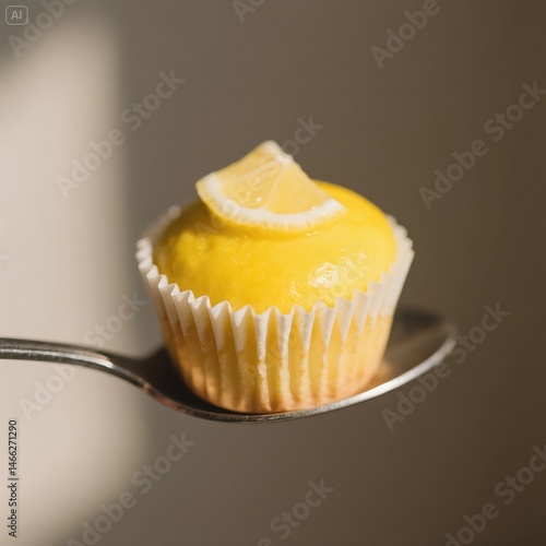 Lemon Cupcake on a Spoon: A Closeup Still Life
