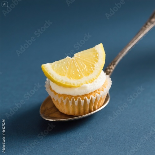 Lemon Cupcake on a Spoon: A Closeup Still Life
