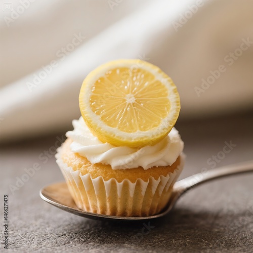 Lemon Cupcake on a Spoon: A Closeup Still Life
