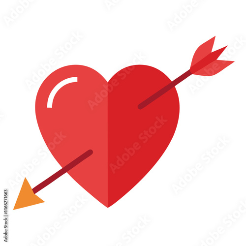 Heart pierced by arrow love symbol on white background
