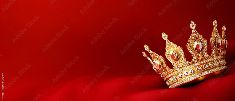 Obraz premium Golden Crown On Red Velvet Fabric Background