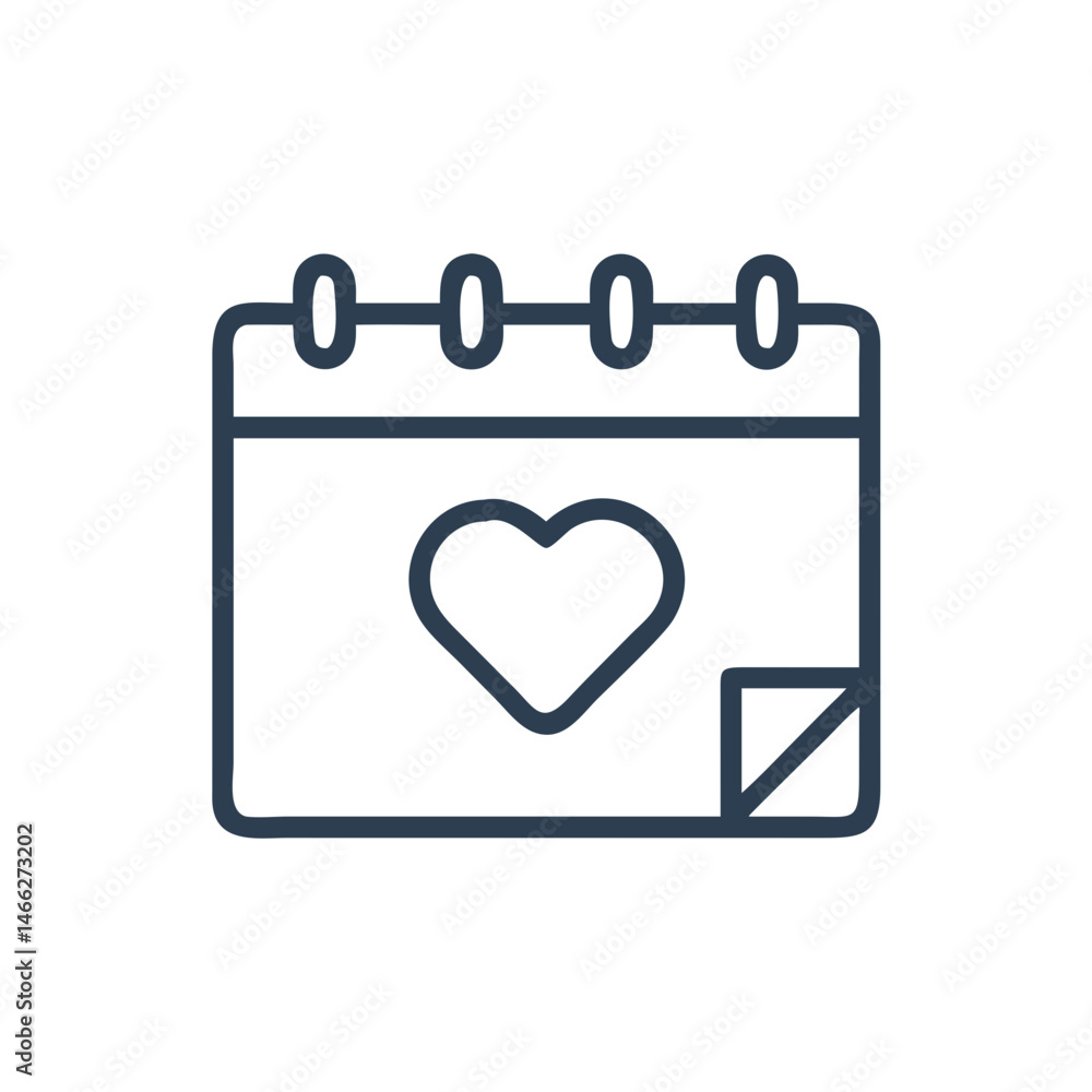 Love date calendar icon – heart on calendar page, wedding or romantic event reminder, minimal line style
Love date calendar icon – heart on calendar page, wedding or romantic event reminder, minimal line style