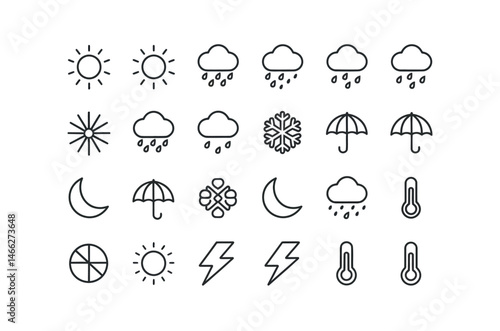 Clean Line Icons Representing Various Weather Conditions