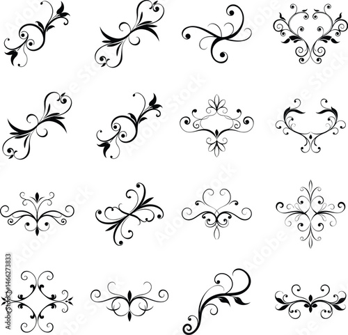 Vintage Flourish Ornament Collection. Elegant Swirl Vector Embellishments