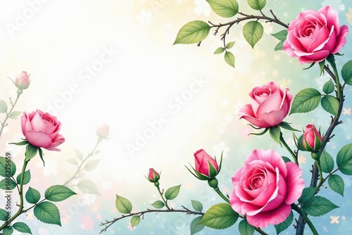 Delicate watercolor rose buds, climbing vines , wallpaper, repeating