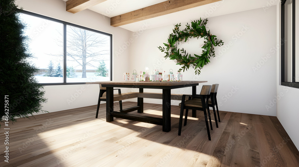 Fototapeta premium Modern Dining Room With Christmas Decor