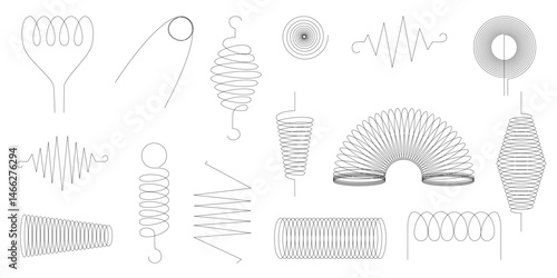 Line art icons featuring spring spiral and coil shapes ideal for creative projects seasonal themes posters web design branding materials and minimalist graphic elements