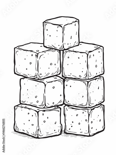 White sugar cubes stacked line art minimalistic art.eps