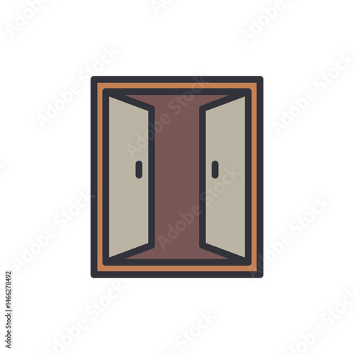 Depiction of an opened wooden door, illustration on White Background