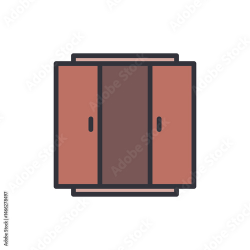 Stylized wardrobe icon with double doors in muted earth tones palette