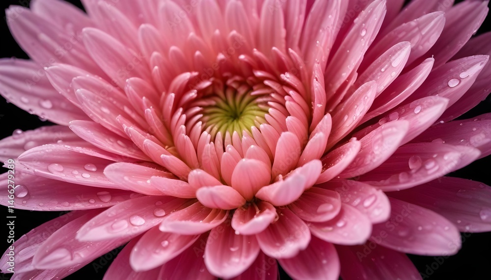 Fototapeta premium Beautiful macro shot of a pink chrysanthemum, covered in small water droplets on petals.