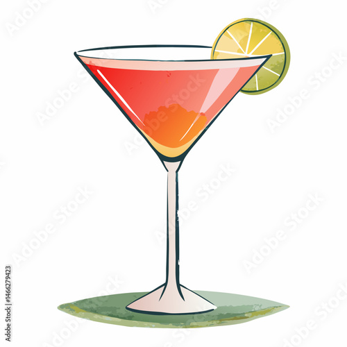 cocktail in martini glass, watercolor illustration
