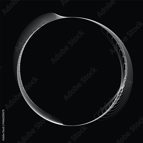 Lines in Circle Form . Rotate rounded shape Vector Illustration .Rotating circles form a ring.Rotating design element . Various circle lines forming round frame . Abstract Geometric line art .
