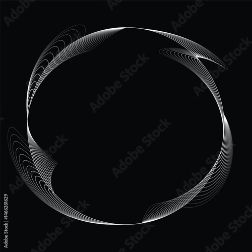 Lines in Circle Form . Rotate rounded shape Vector Illustration .Rotating circles form a ring.Rotating design element . Various circle lines forming round frame . Abstract Geometric line art .
