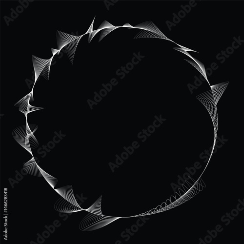 Lines in Circle Form . Rotate rounded shape Vector Illustration .Rotating circles form a ring.Rotating design element . Various circle lines forming round frame . Abstract Geometric line art .
