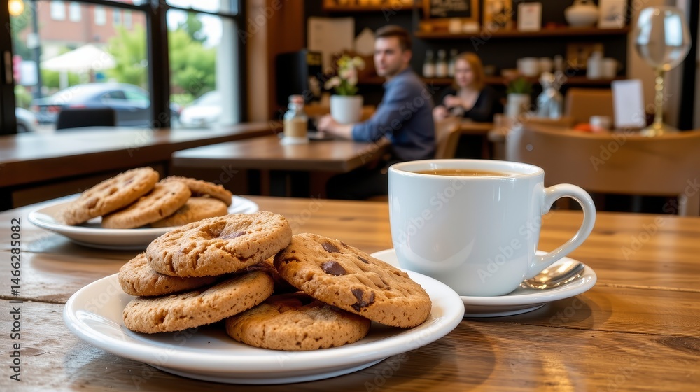 Freshly Baked Cookies and Coffee in Cozy Café with People Enjoying Their Time Together