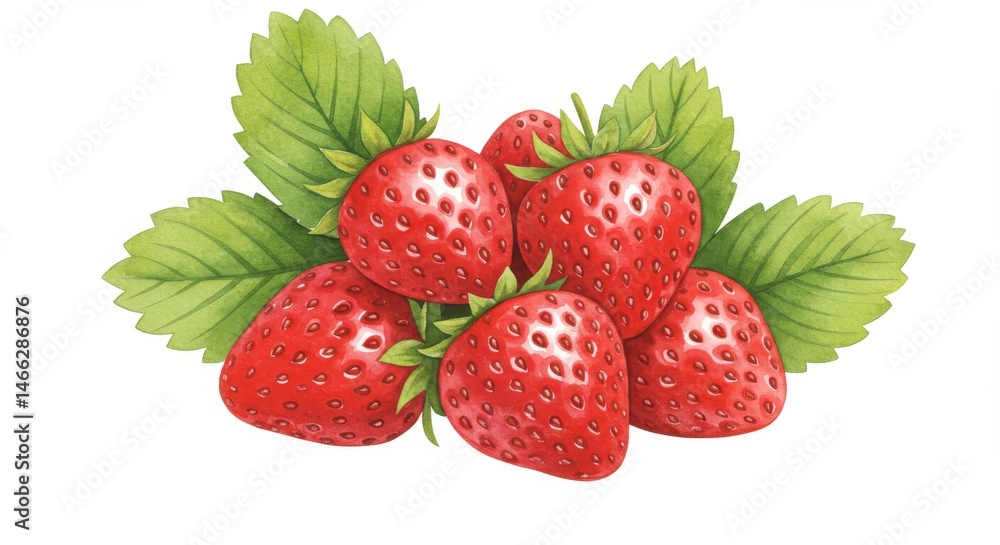 Closeup of Juicy Red Strawberries with Green Leaves - Fresh, ripe strawberries, vibrant red color, green leaves, healthy, delicious summer fruit, perfect for desserts and healthy snacks Closeup of Juicy Red Strawberries with Green Leaves - Fresh, ripe strawberries, vibrant red color, green leaves, healthy, delicious summer fruit, perfect for desserts and healthy snacks