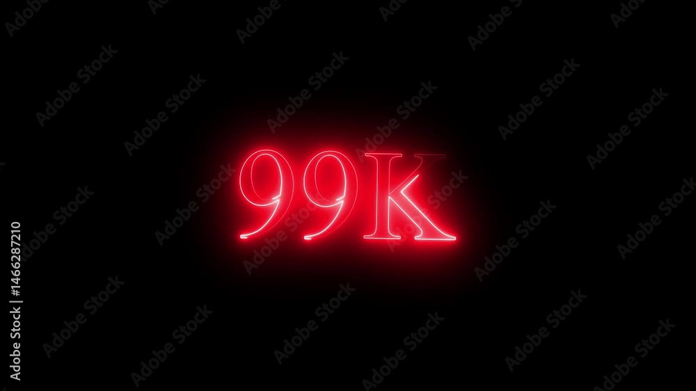 99 K Electric lighting text with animation on black background, 99K subscribers thank you text font with light. Luminous and shimmering haze inside the letters of the text 99K 4k video