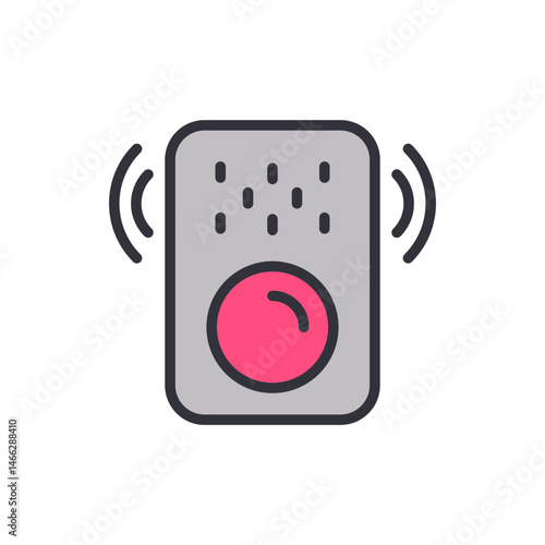 Stylized loudspeaker with sound waves emanating for audio output