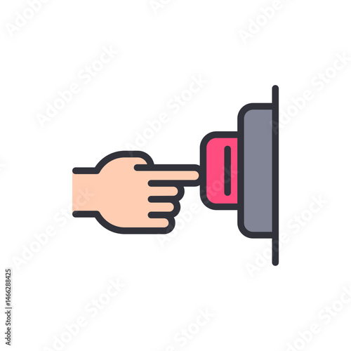 A conceptual illustration of a hand pressing a button, simple design style