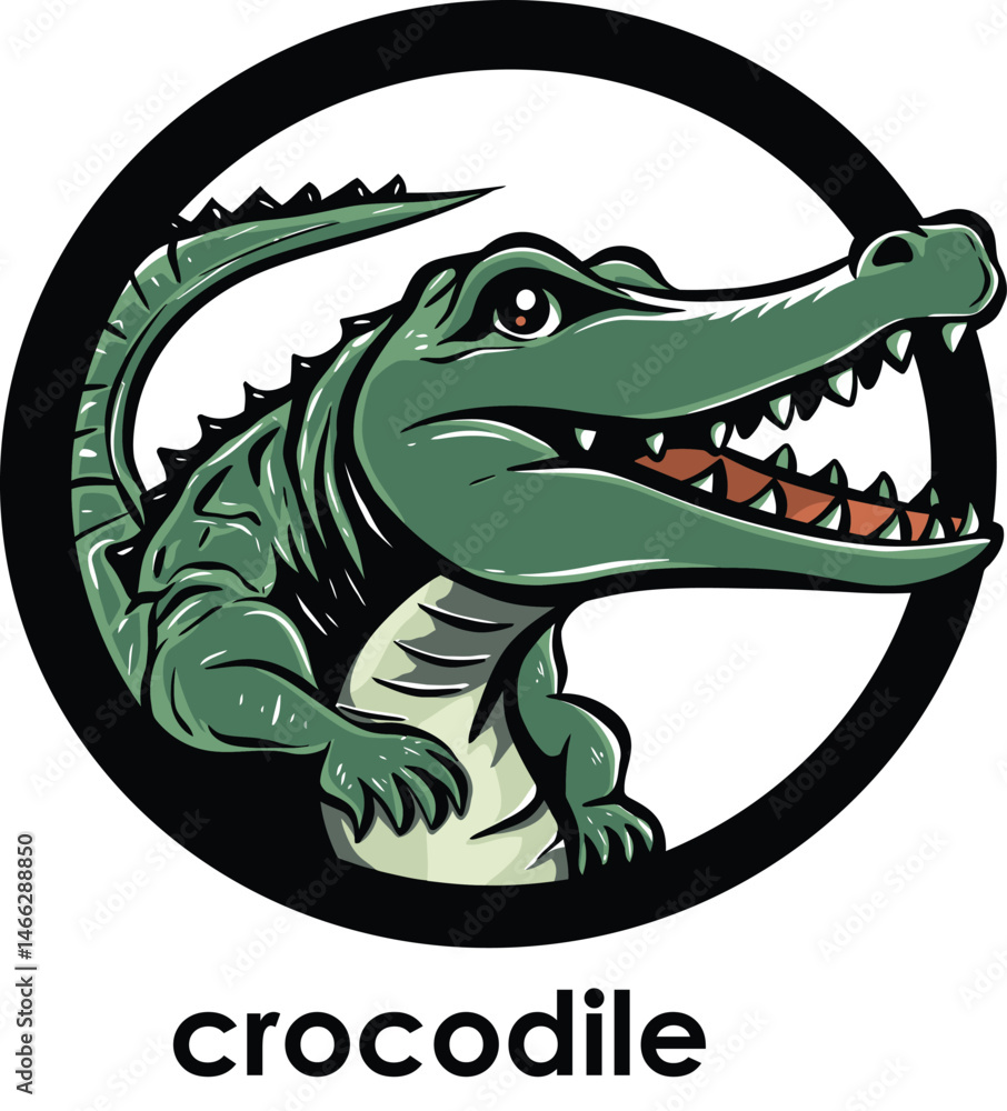Fototapeta premium Crocodile Logo in Circle – Angry Green Alligator Mascot Vector Illustration