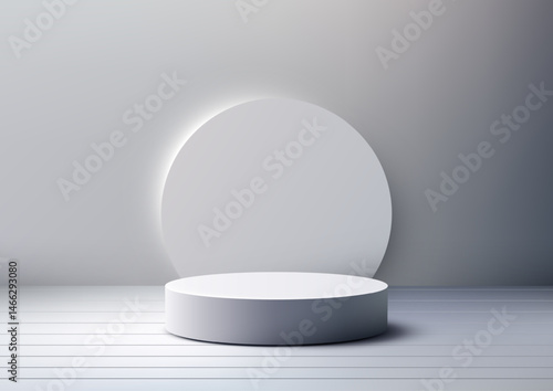 minimalist white cylindrical podium mockup on grey gradient background 3d product display showcase stand modern clean