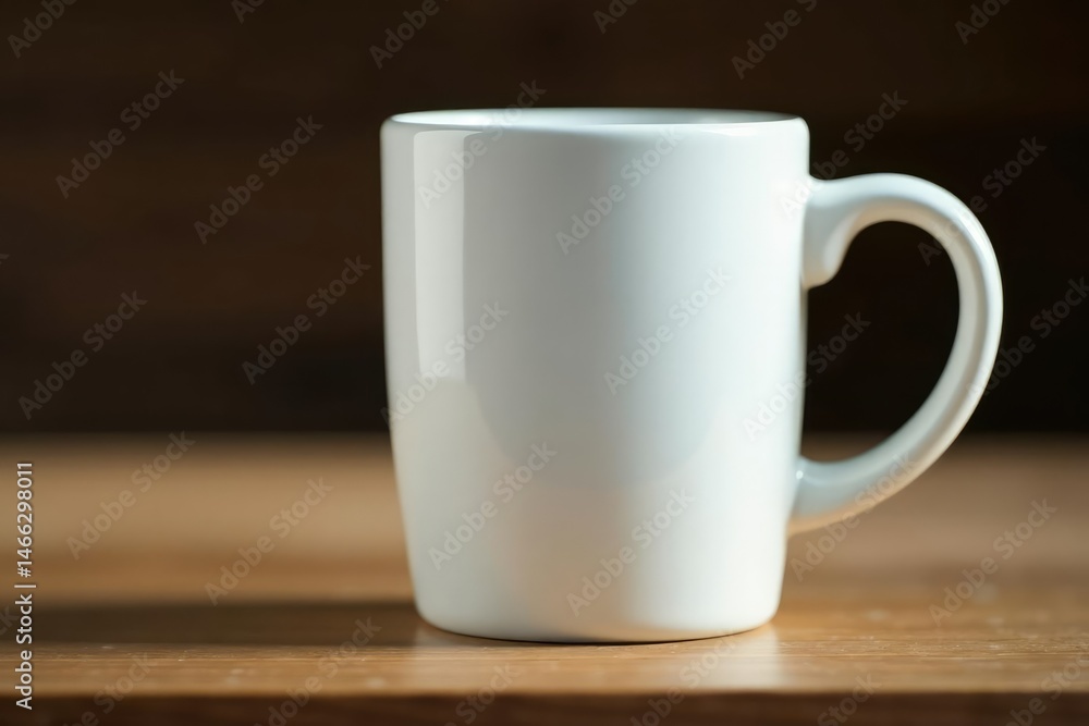 Fototapeta premium Classic white ceramic mug, handle detail visible , object, pure, background