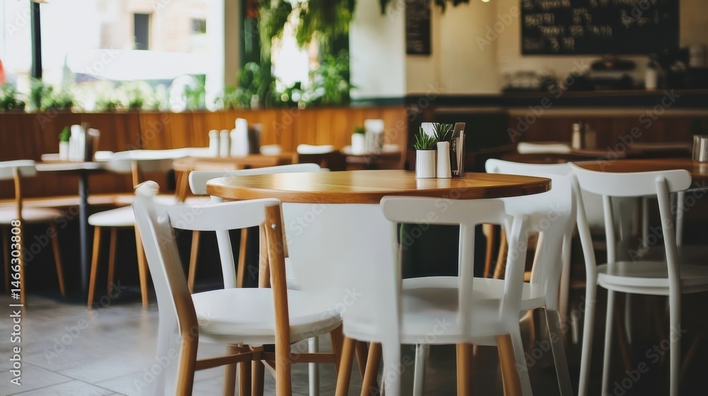 Obraz premium White chairs arranged in dining room