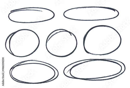 Set of black highlight circles on transparent background cut out design elements